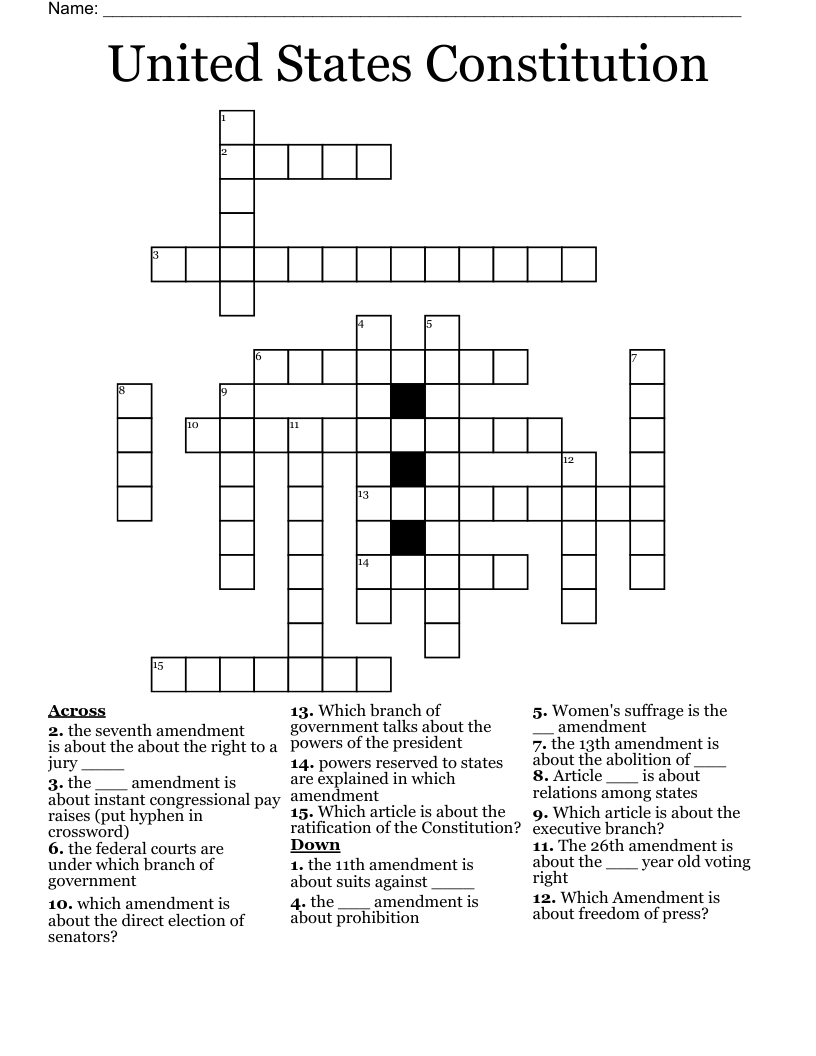 United States Constitution  Crossword
