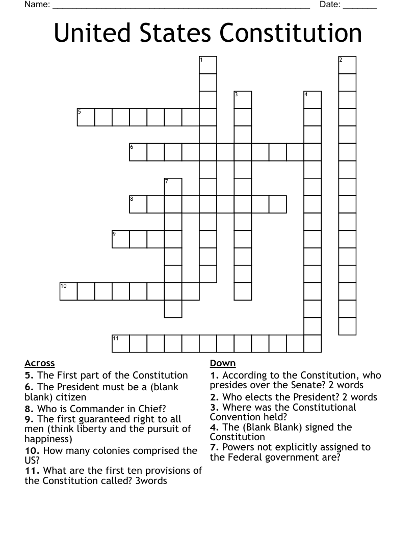 United States Constitution  Crossword