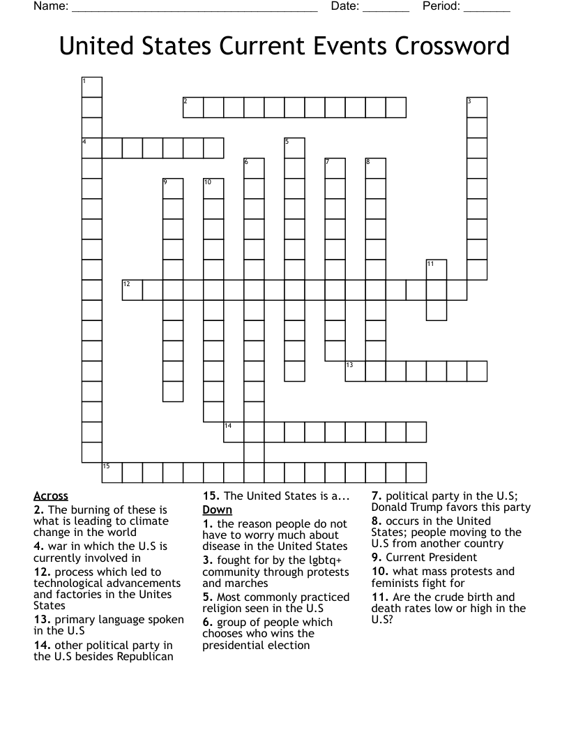 United States Current Events Crossword
