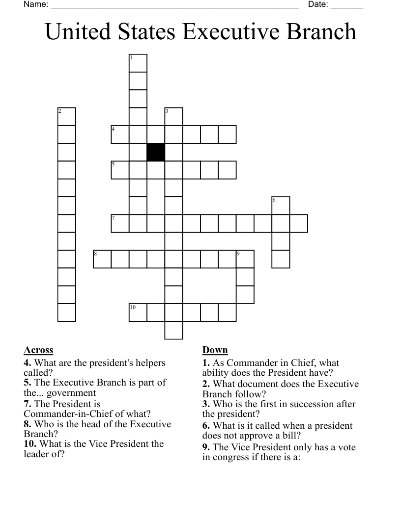 United States Executive Branch  Crossword
