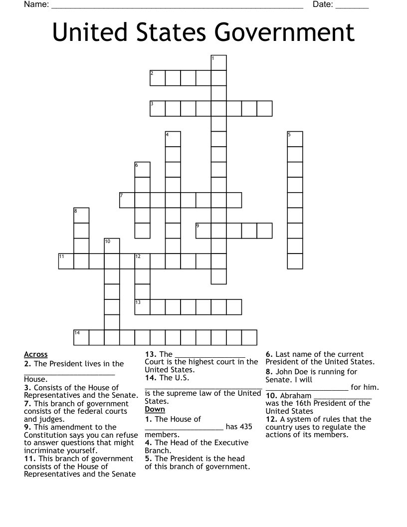 United States Government Crossword