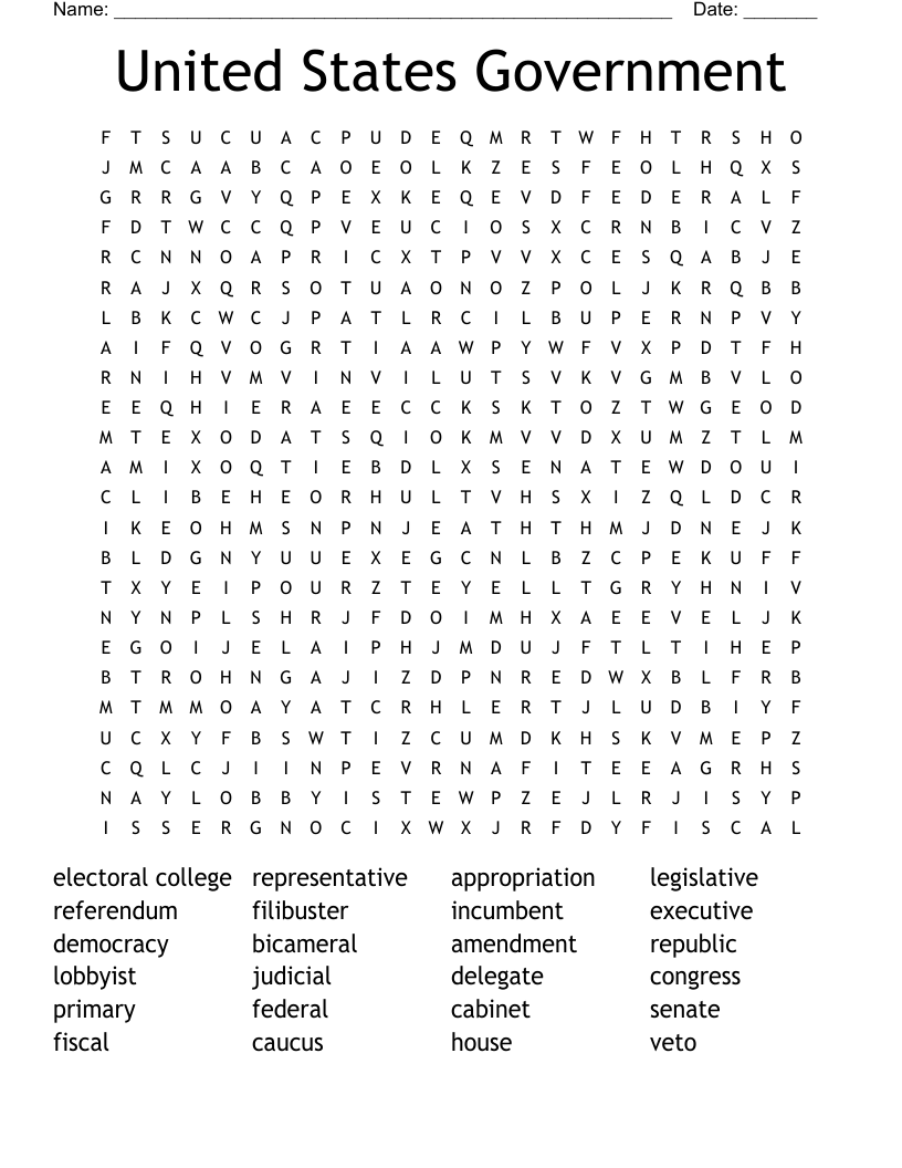 United States Government Word Search