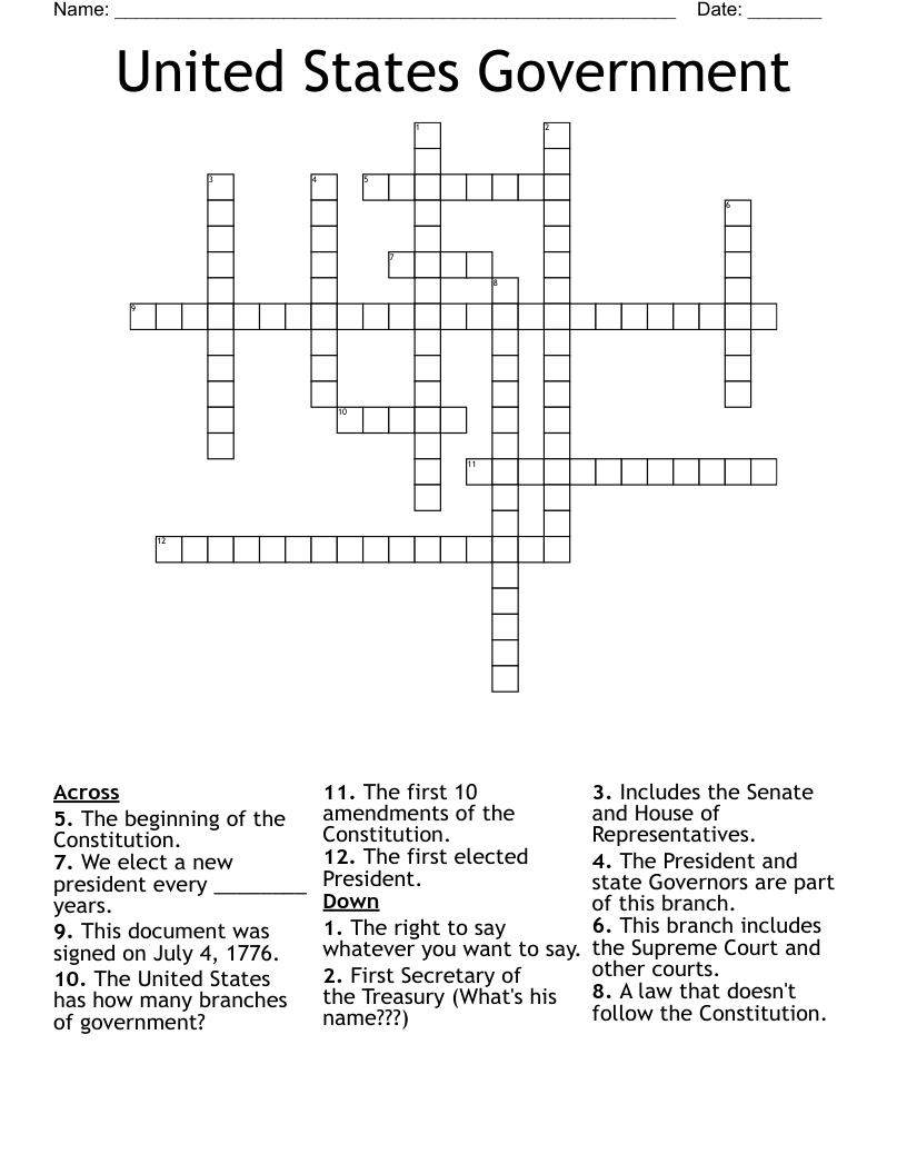 United States Government Crossword