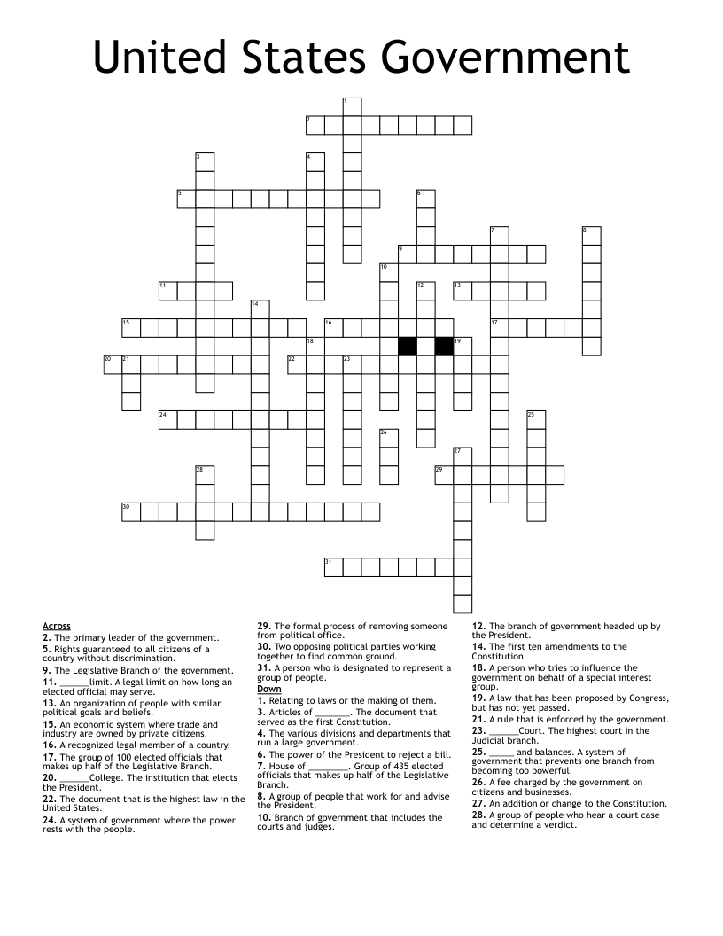 United States Government Crossword
