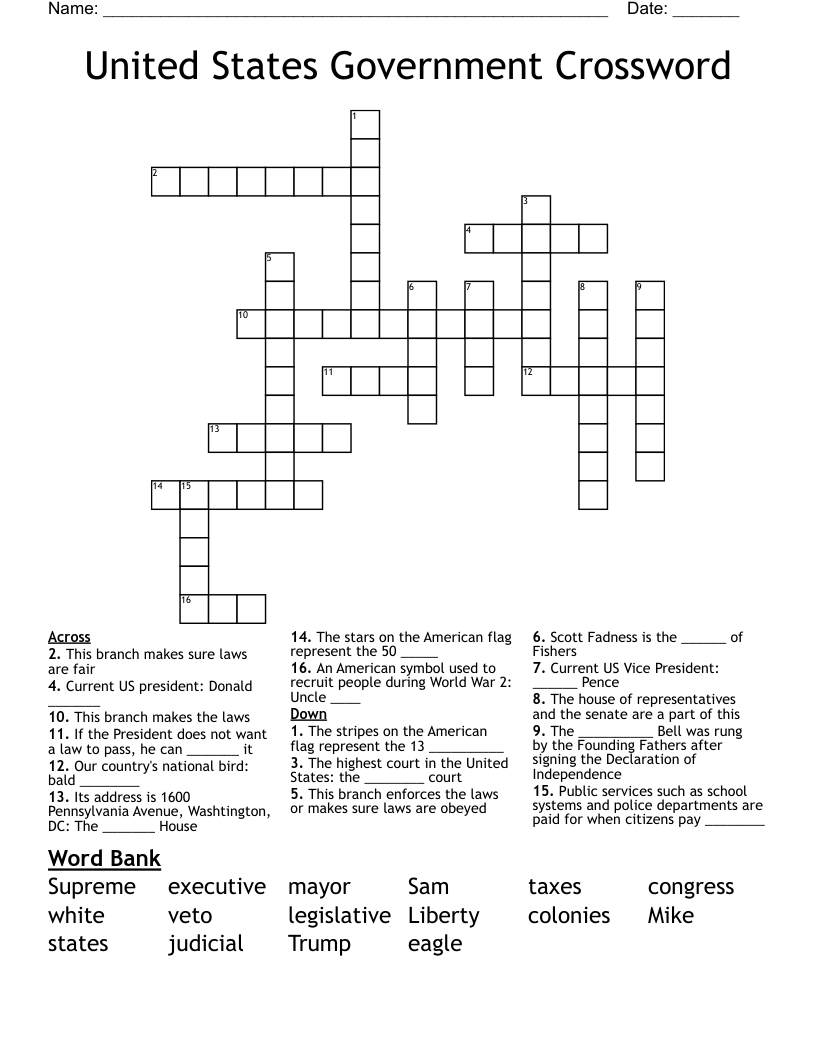 United States Government Crossword