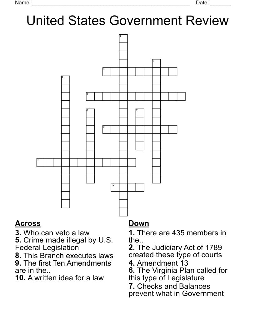United States Government Review Crossword