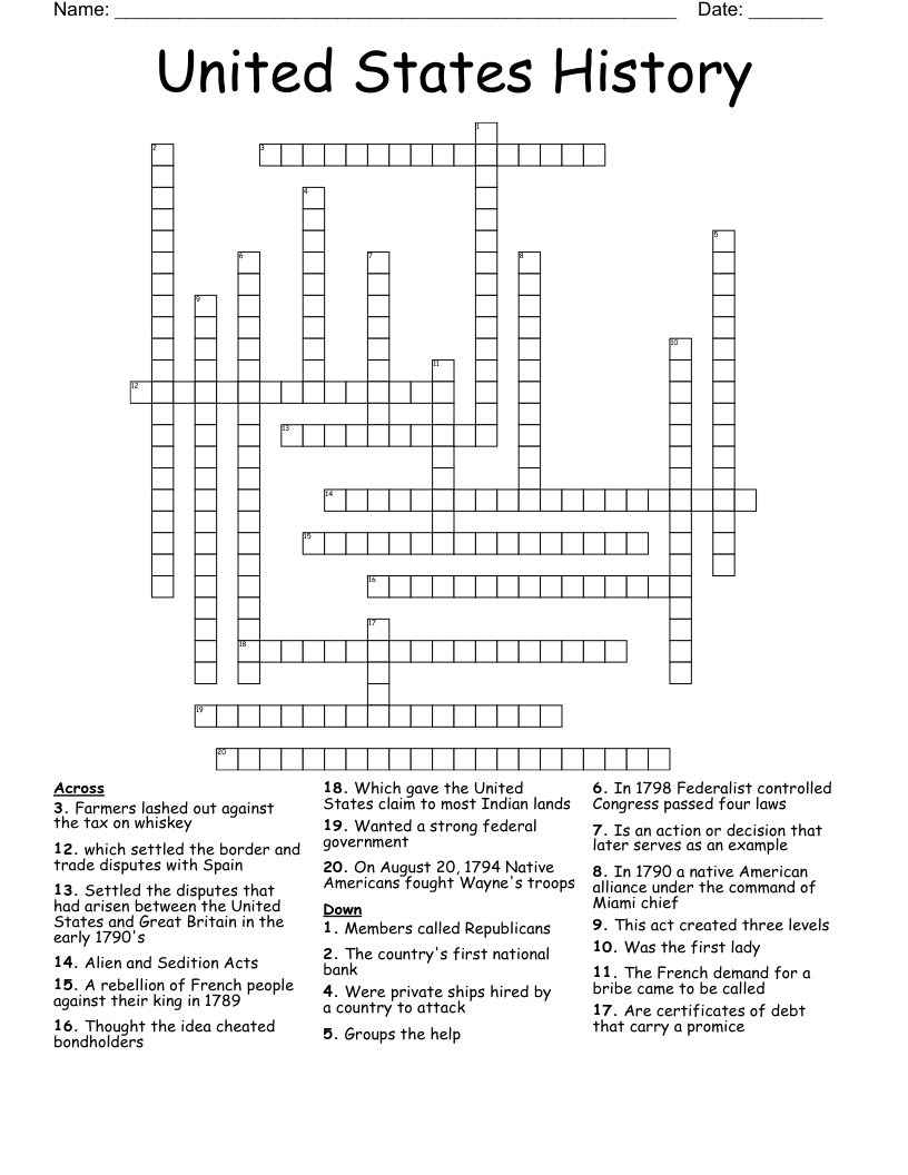 United States History Crossword