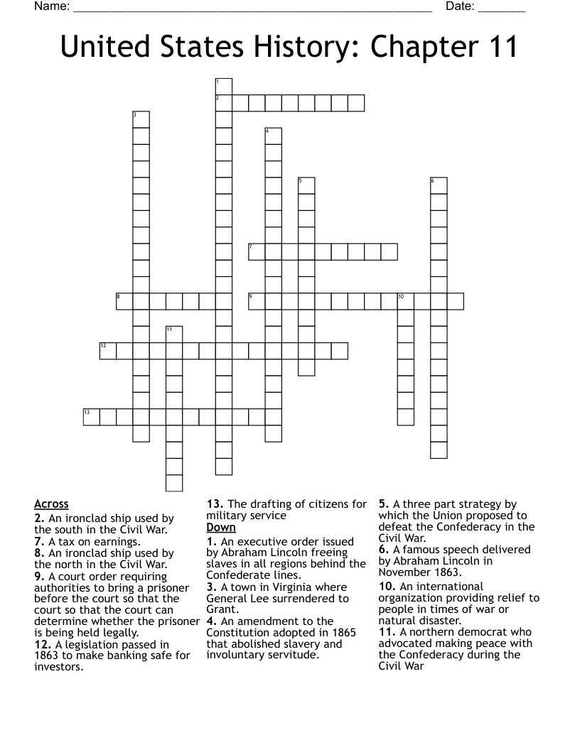 United States History: Chapter 11 Crossword