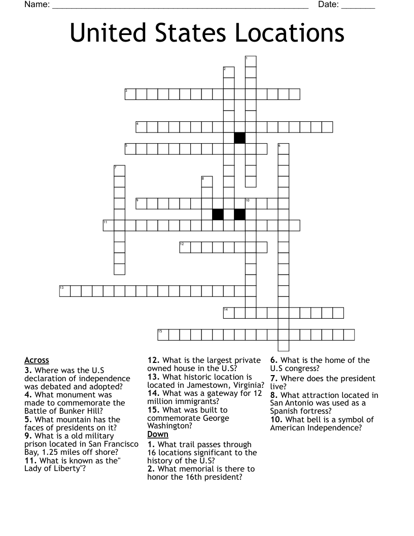 United States Locations Crossword