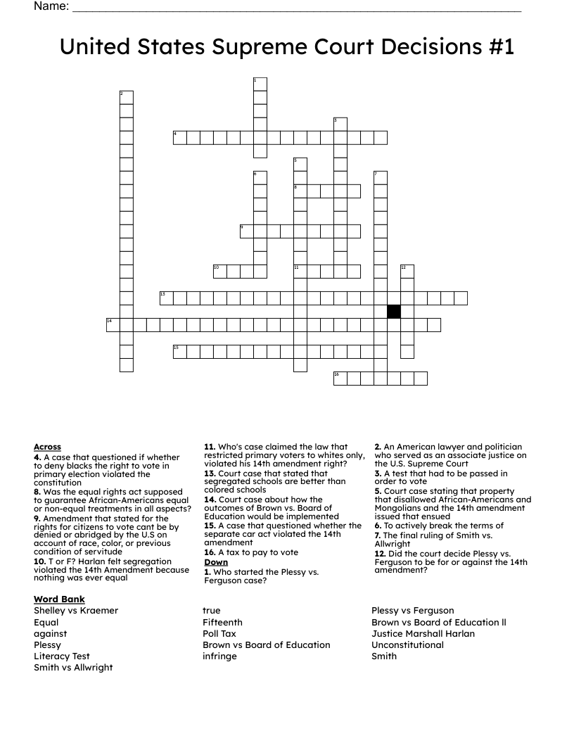 United States Supreme Court Decisions #1 Crossword