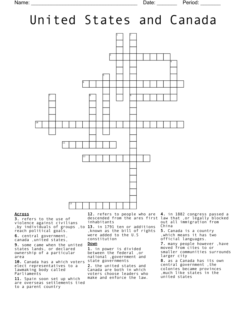 United States and Canada  Crossword
