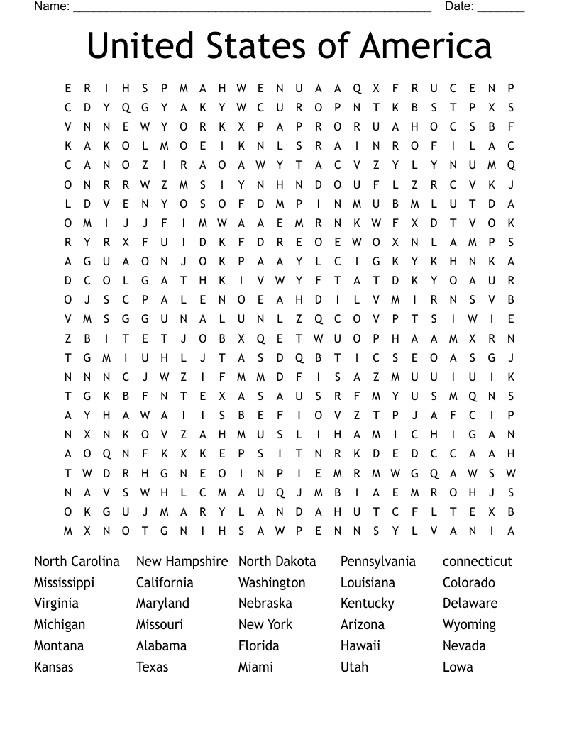 United States of America Word Search