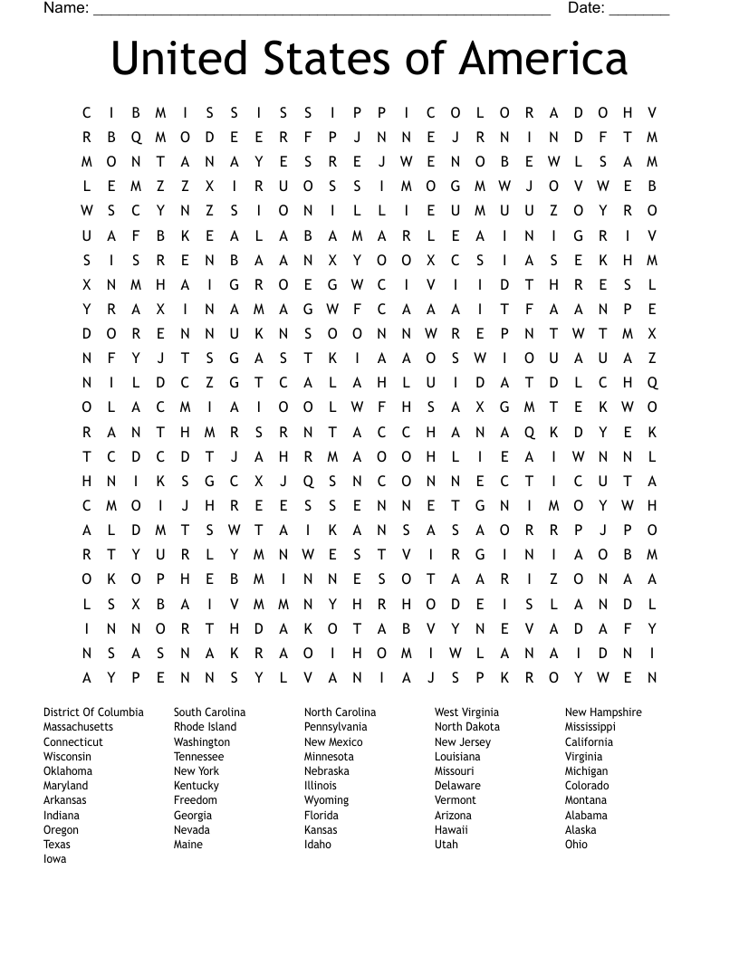 United States of America Word Search