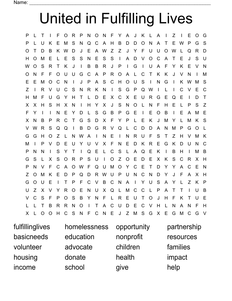 United in Fulfilling Lives Word Search