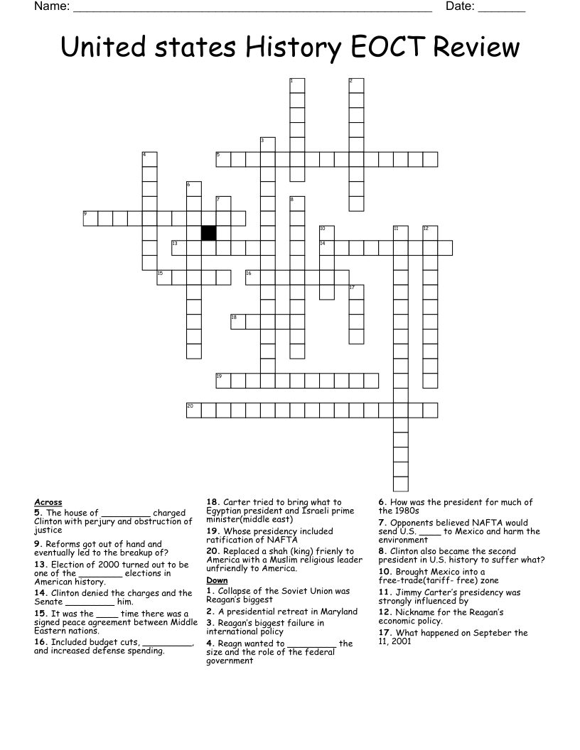 United states History EOCT Review Crossword