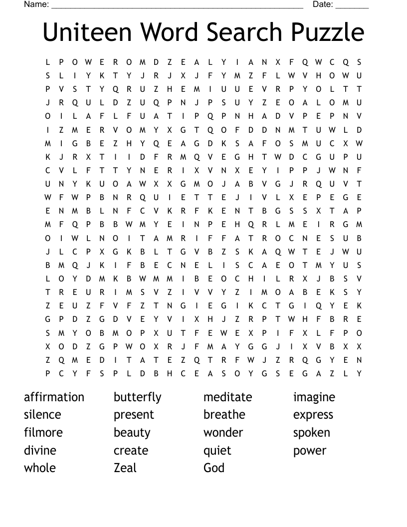 Uniteen Word Search Puzzle