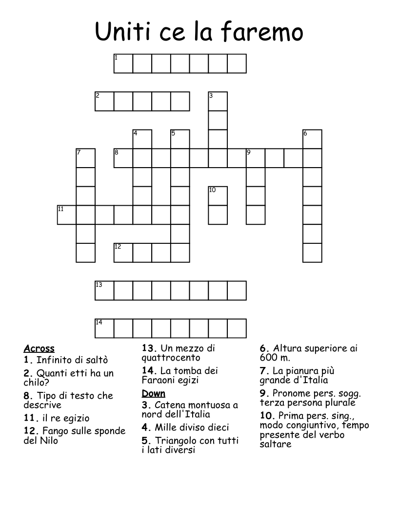 Uniti ce la faremo Crossword