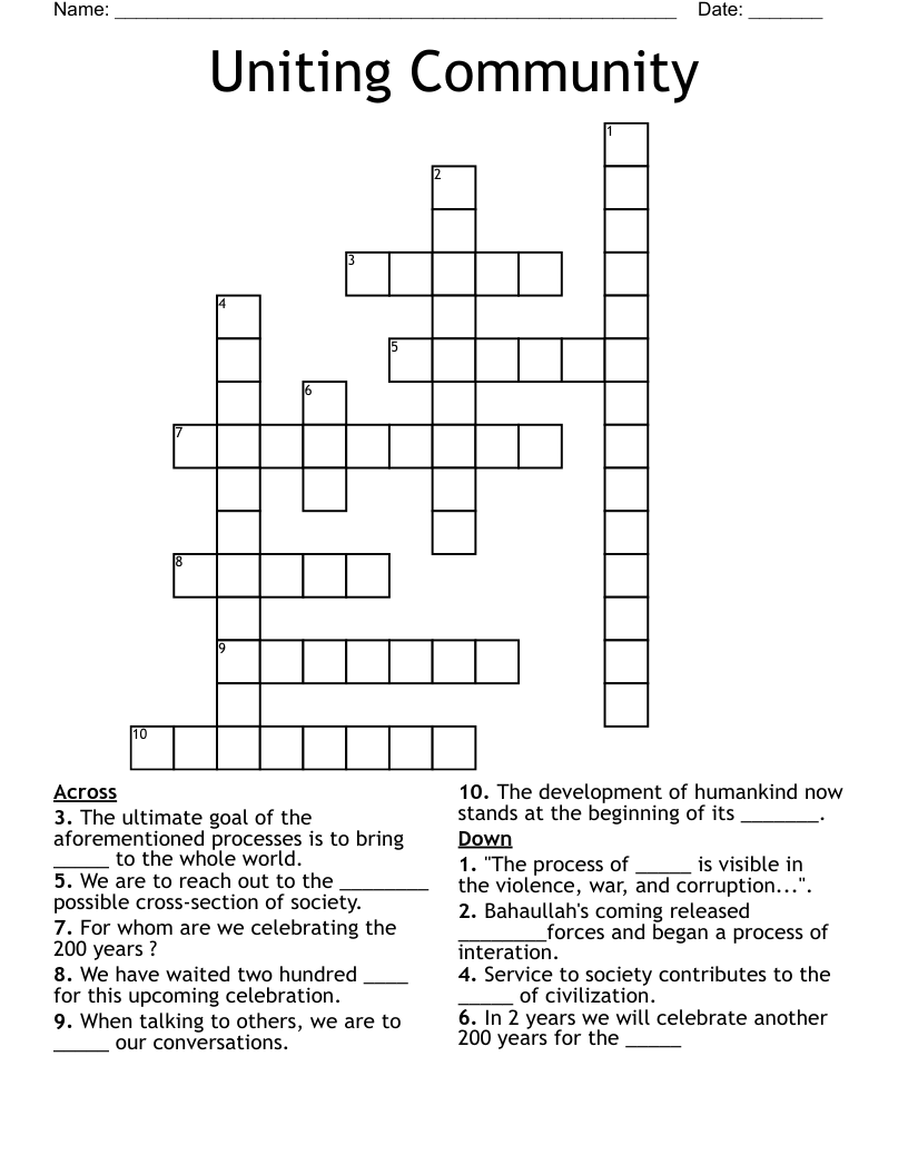 Uniting Community Crossword