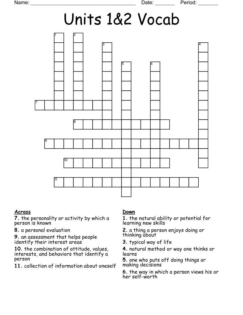 Units 1&2 Vocab Crossword