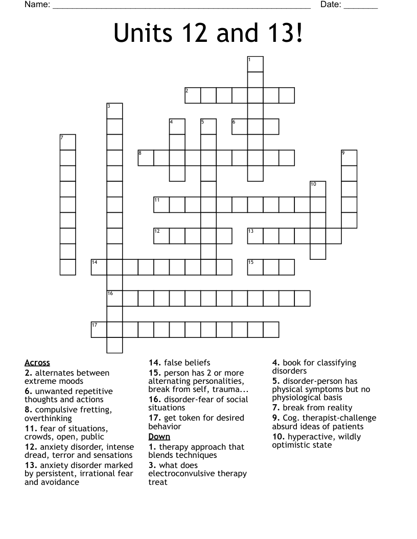 Units 12 and 13! Crossword