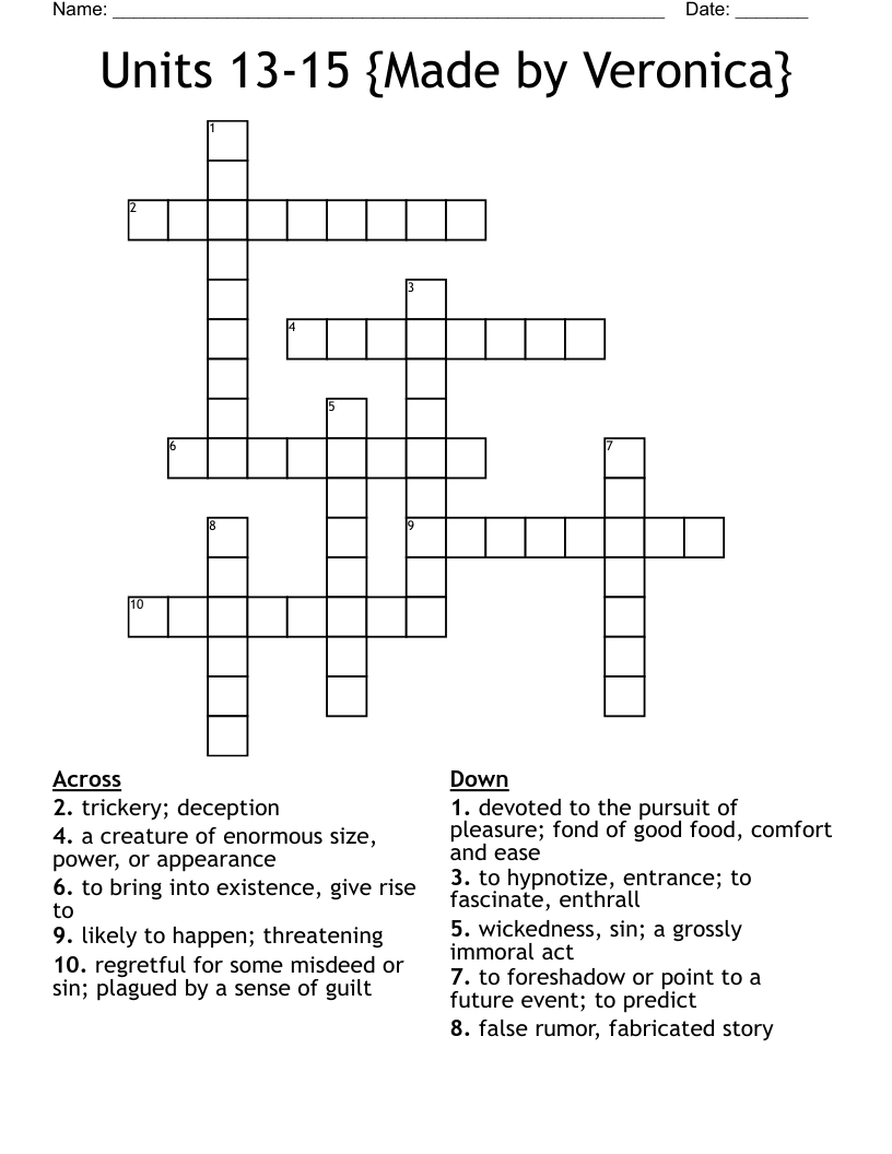 Units 13-15  {Made by Veronica} Crossword