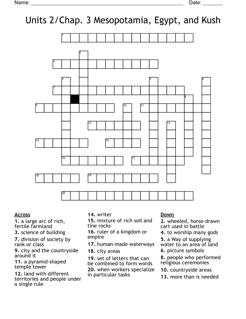 Units 2/Chap. 3 Mesopotamia, Egypt, and Kush Crossword