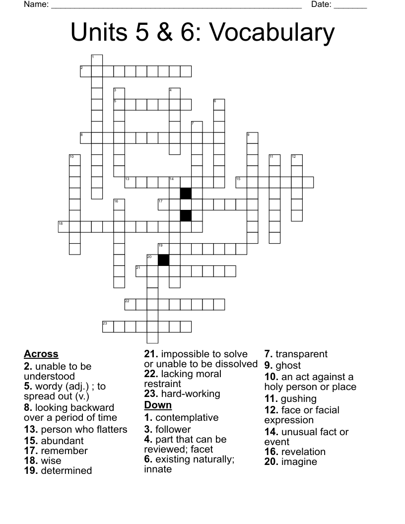 Units 5 & 6:  Vocabulary Crossword