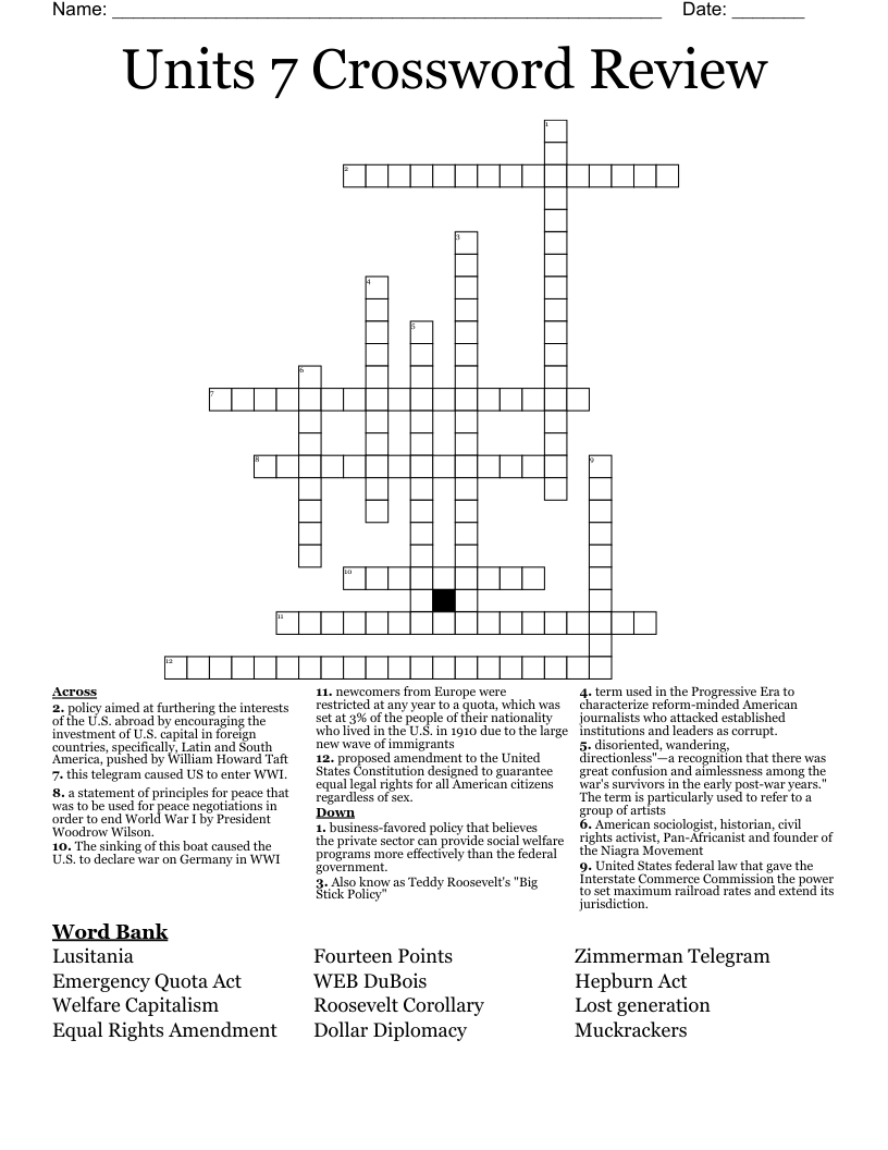 Units 7 Crossword Review