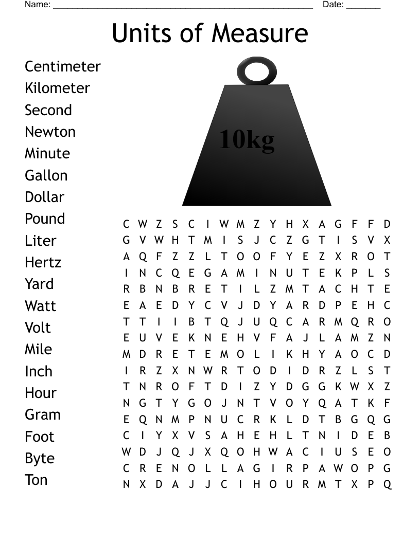 Units of Measure Word Search