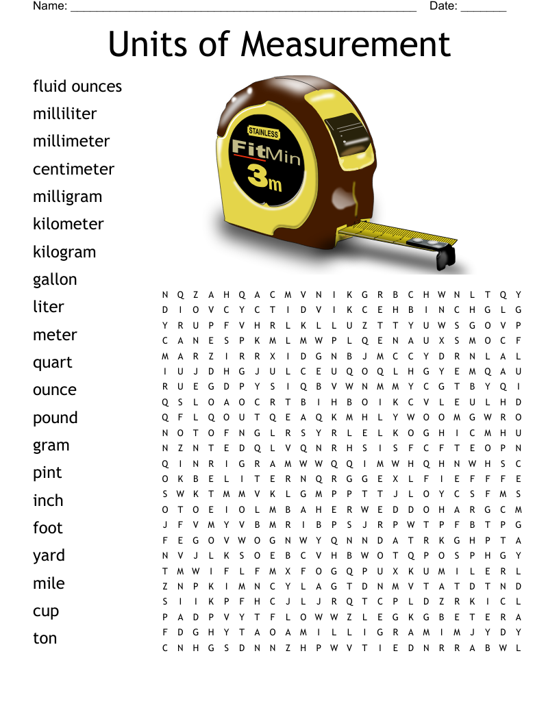 Units of Measurement Word Search