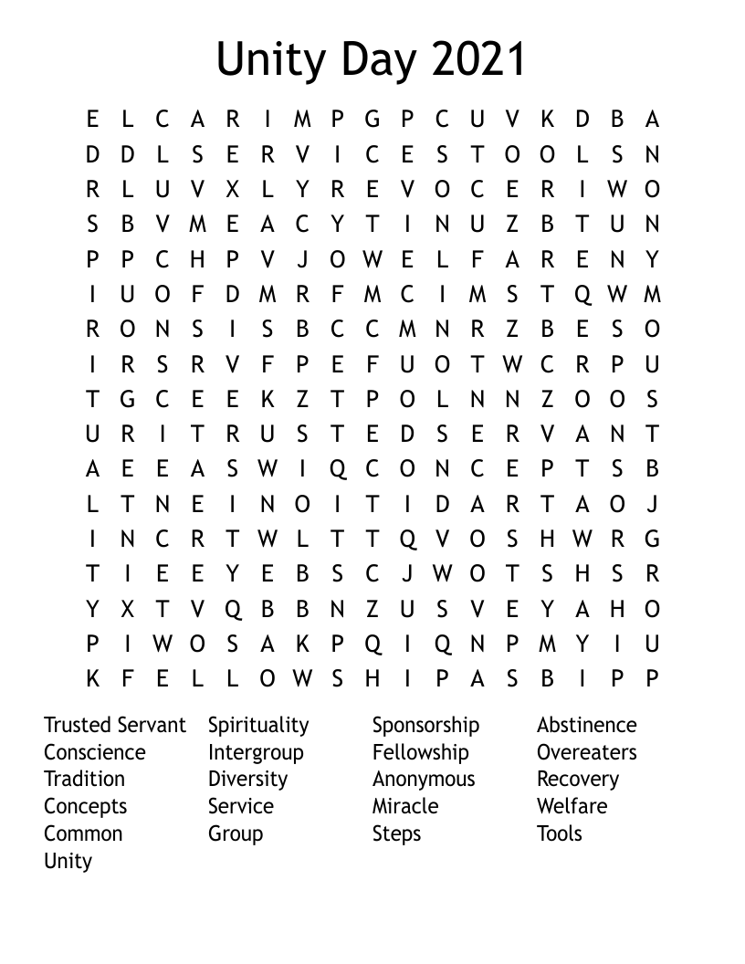 Unity Day 2021 Word Search