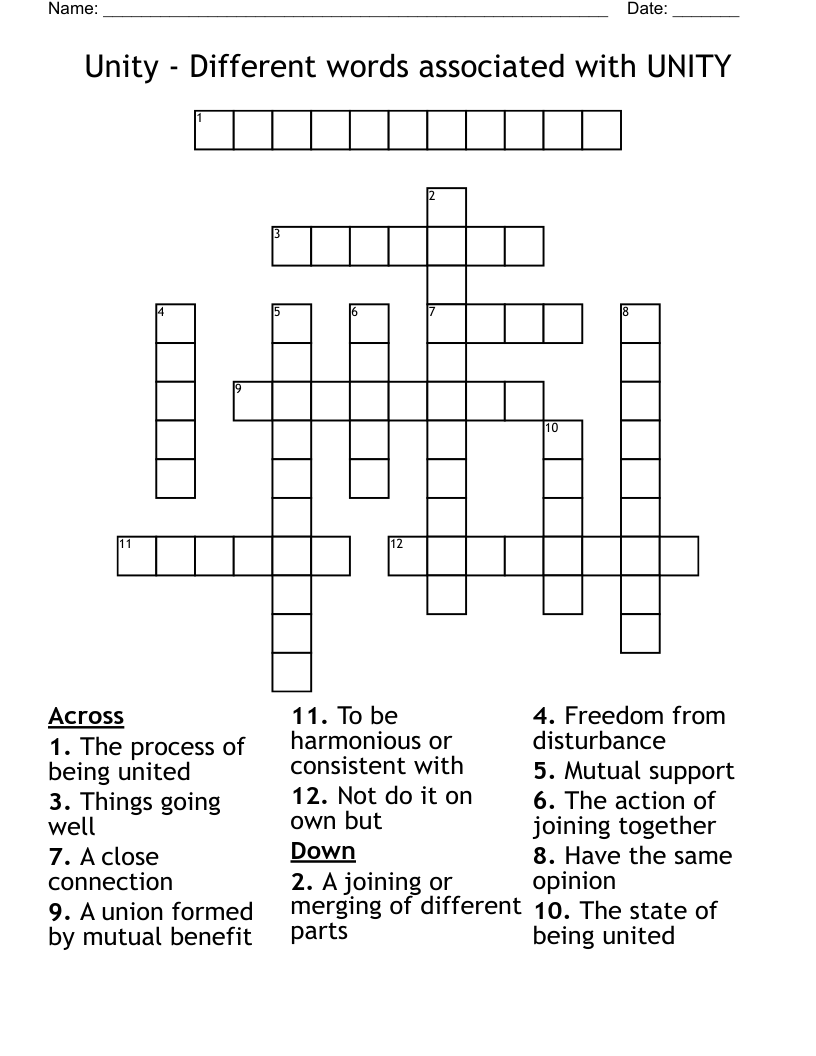 Unity - Different words associated with UNITY Crossword