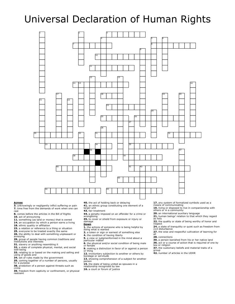 Universal Declaration of Human Rights Crossword