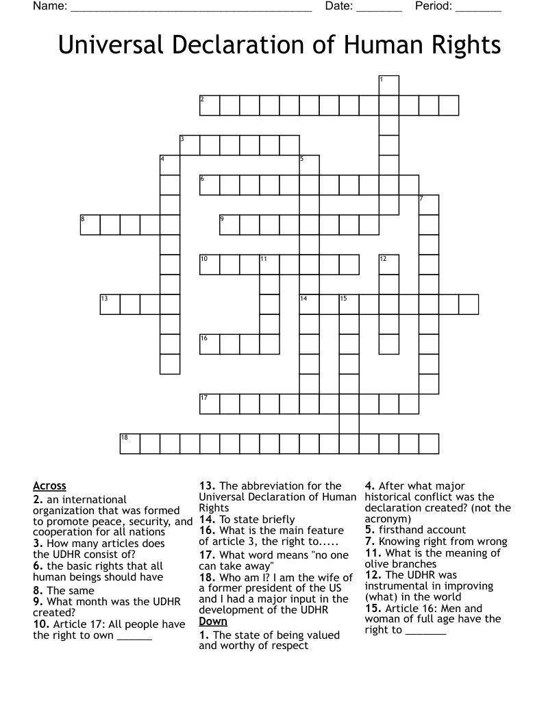 Universal Declaration of Human Rights Crossword