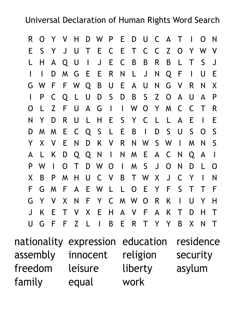 Universal Declaration of Human Rights Word Search
