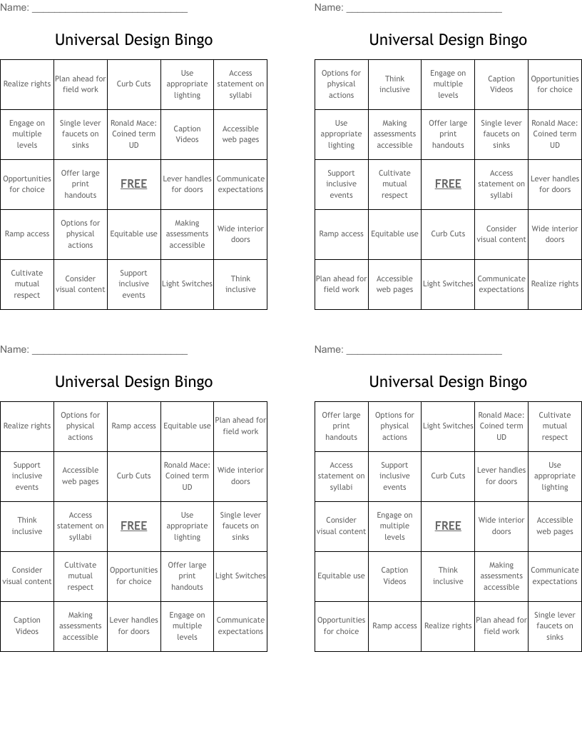 Universal Design Bingo