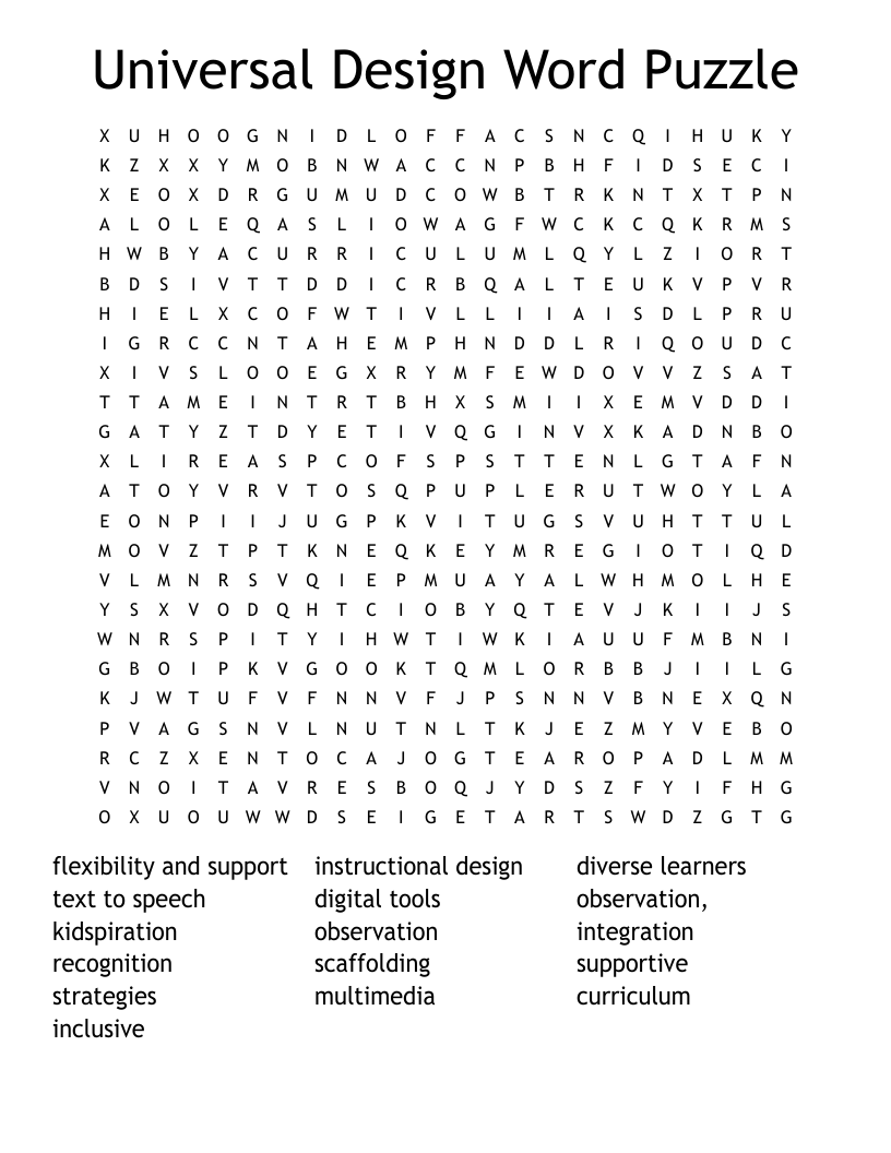 Universal Design Word Puzzle Word Search