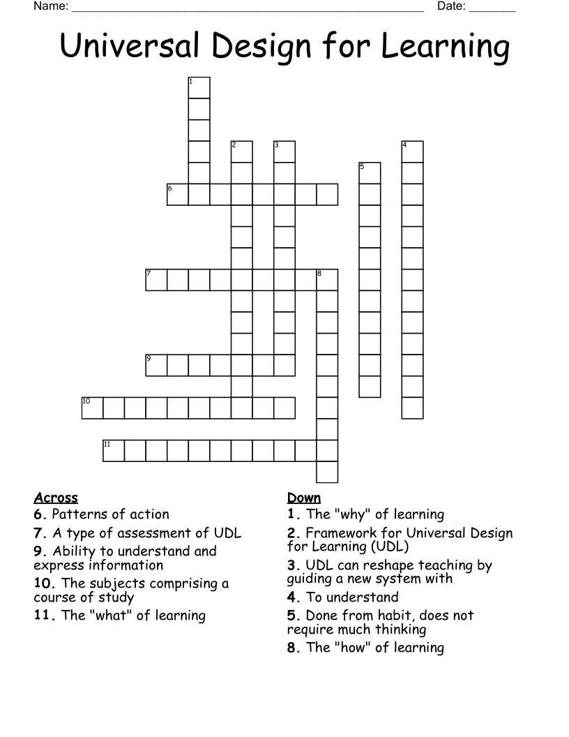 Universal Design for Learning Crossword