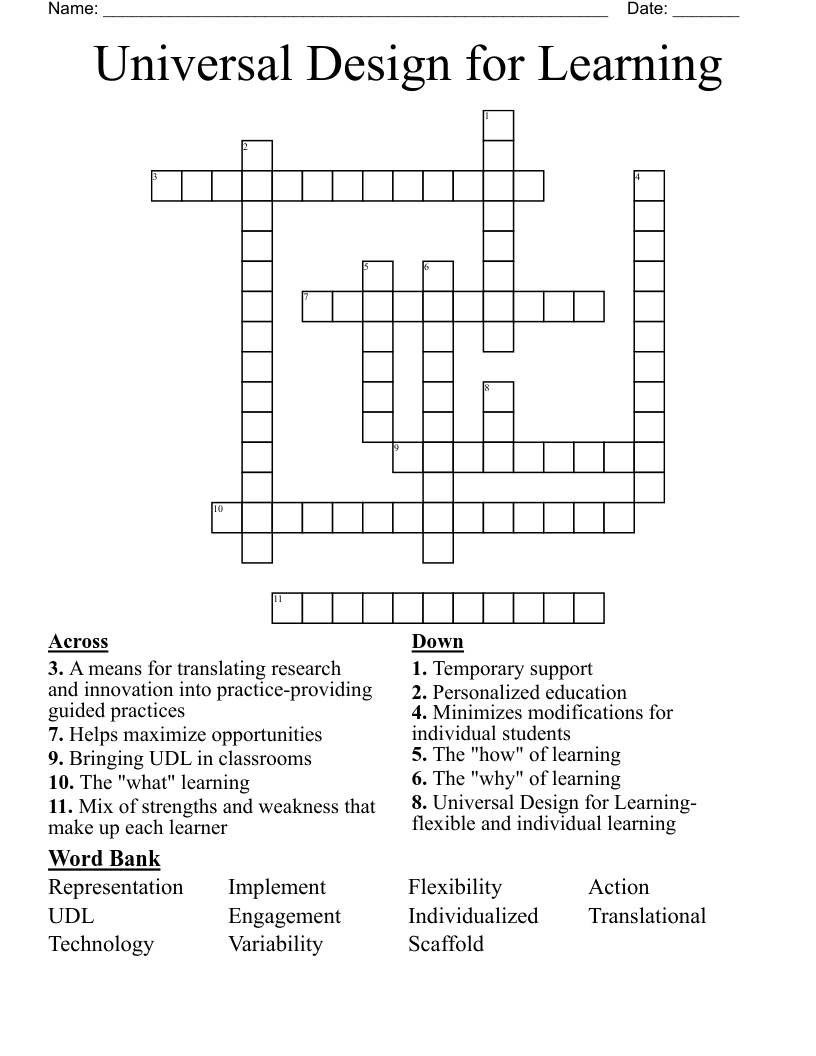 Universal Design for Learning  Crossword