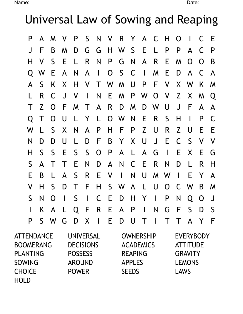 Universal Law of Sowing and Reaping Word Search