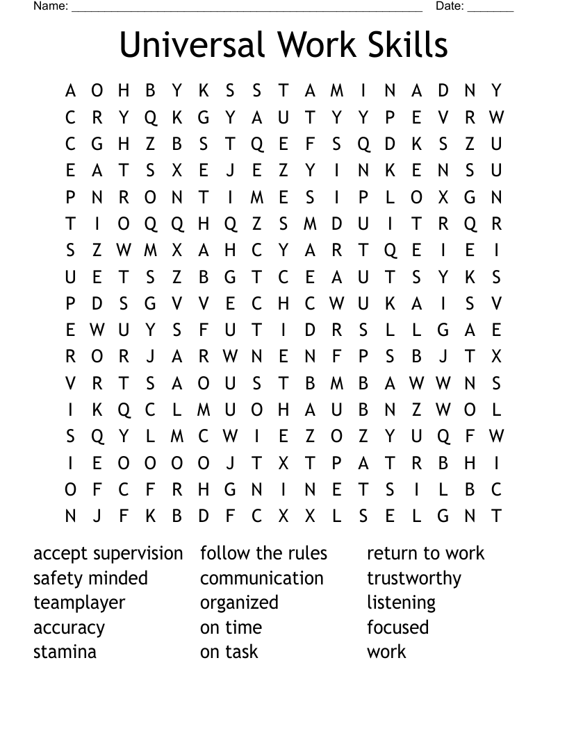 Universal Work Skills Word Search