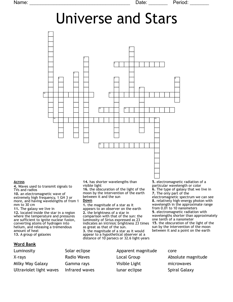 Universe and Stars Crossword