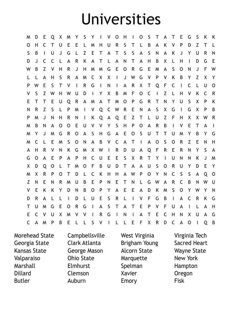 Universities Word Search