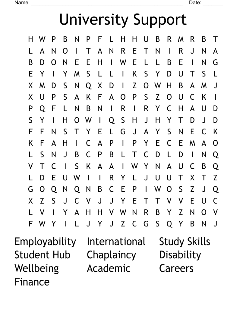 University Support Word Search