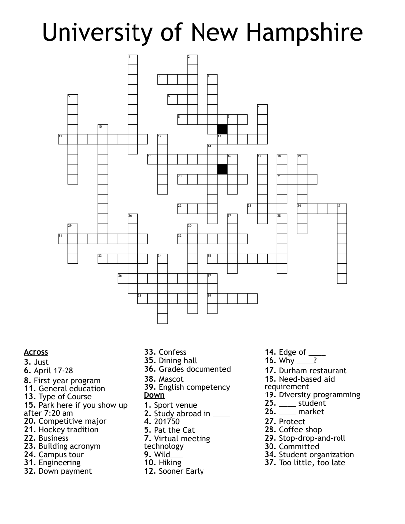 University of New Hampshire Crossword