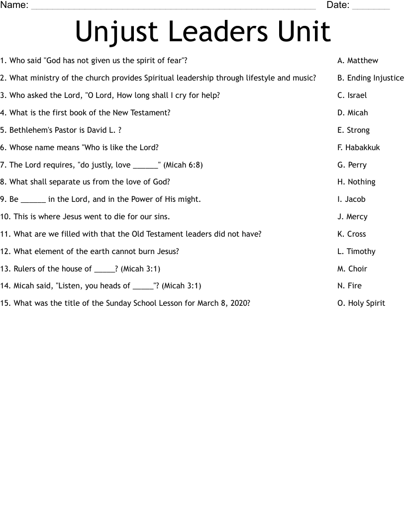 Unjust Leaders Unit Worksheet