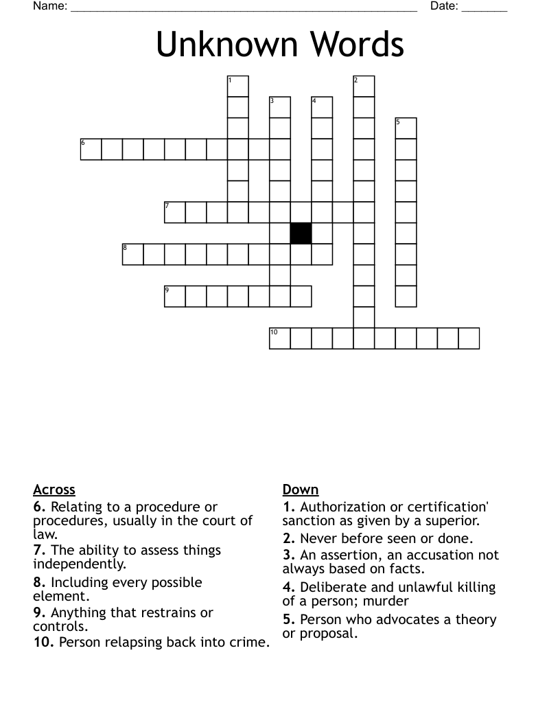Unknown Words Crossword