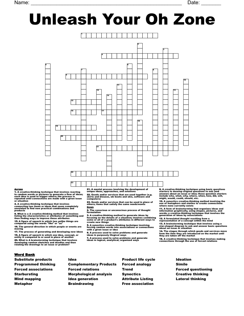 Unleash Your Oh Zone  Crossword