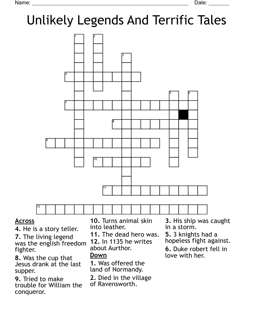 Unlikely Legends And Terrific Tales Crossword