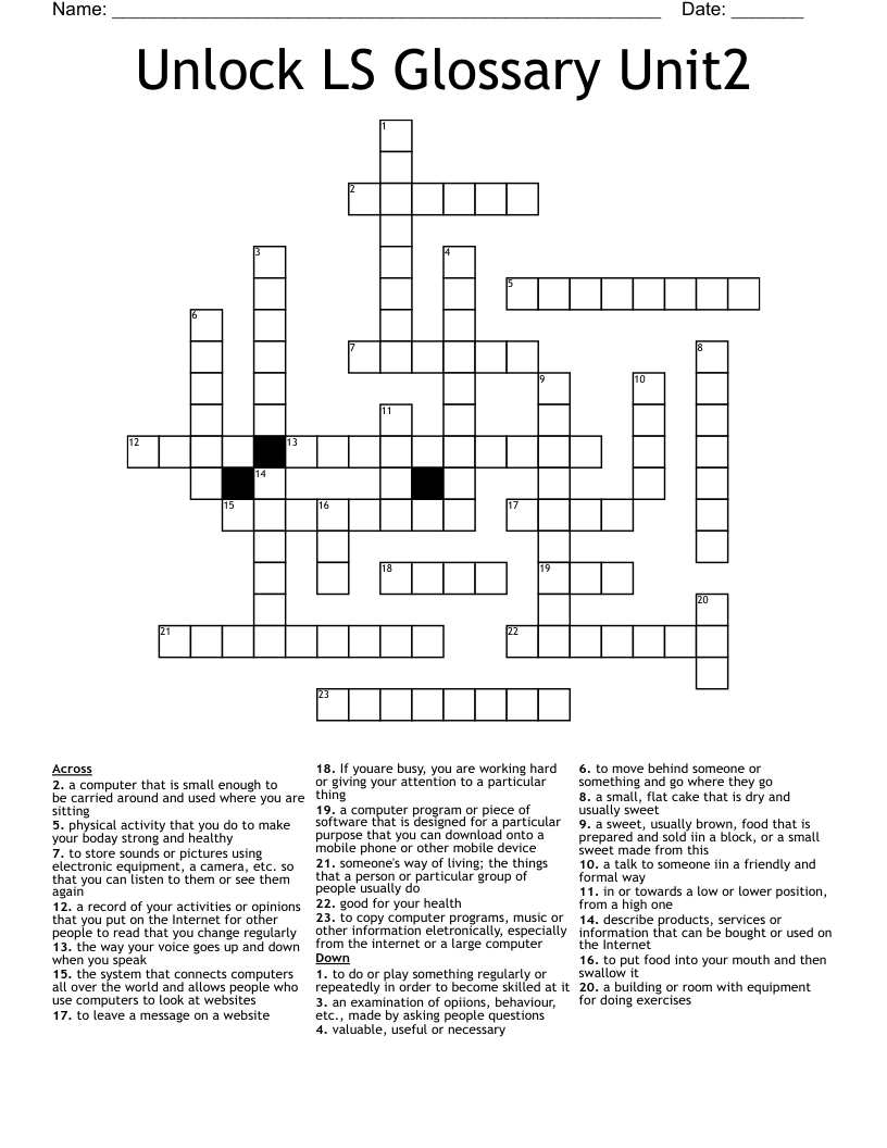 Unlock LS Glossary Unit2 Crossword
